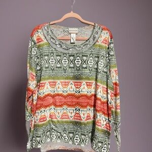 Alfred Dunner Women's Multicolor Tribal Print Long Sleeve Knit Top Size 2 XL